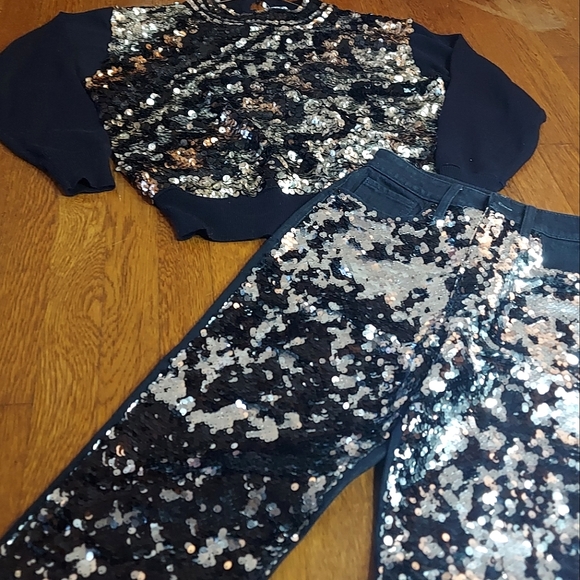 NWOT Juicy Couture 2-Tone Luxe Denim High Waisted Sparkly Sequin Jeans - Picture 1 of 14